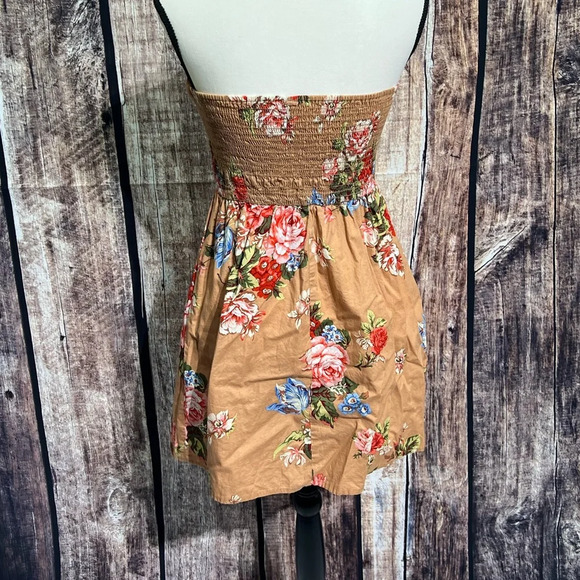 Xhilaration Tan Floral Corset Top Strapless Summer Dress with Pockets - sz MED - Picture 8 of 14